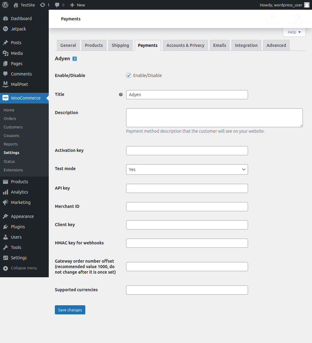 Payment plugin settings in admin