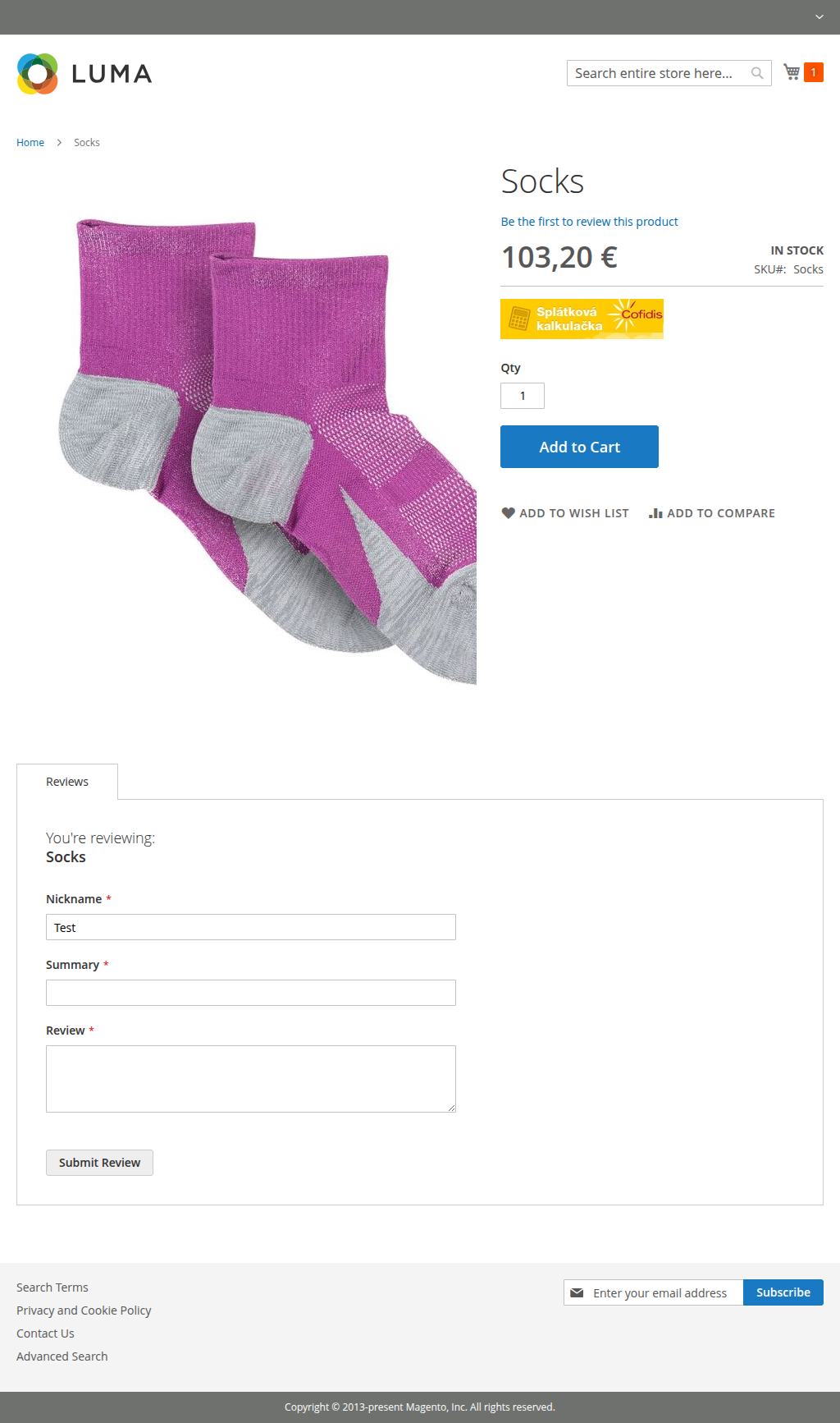 Installment calculator on the product page