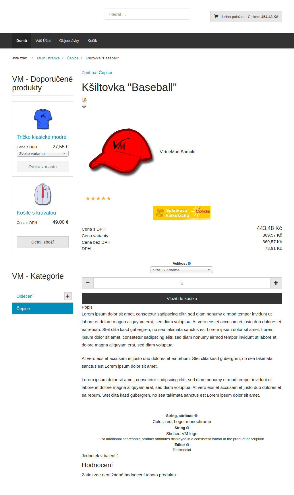 Splátková kalkulačka na stránce produktu