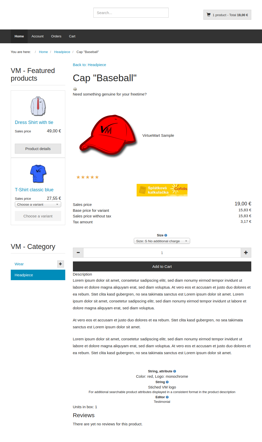 Installment calculator on the product page