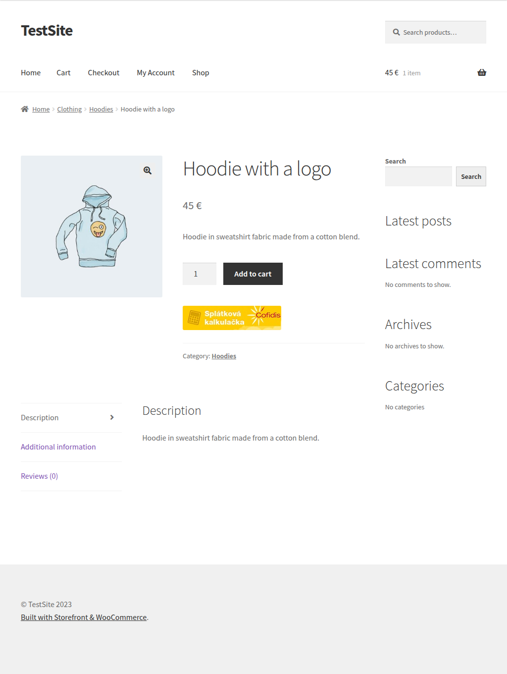 Installment calculator on the product page