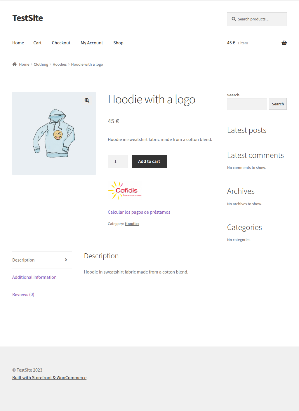 Installment calculator on the product page
