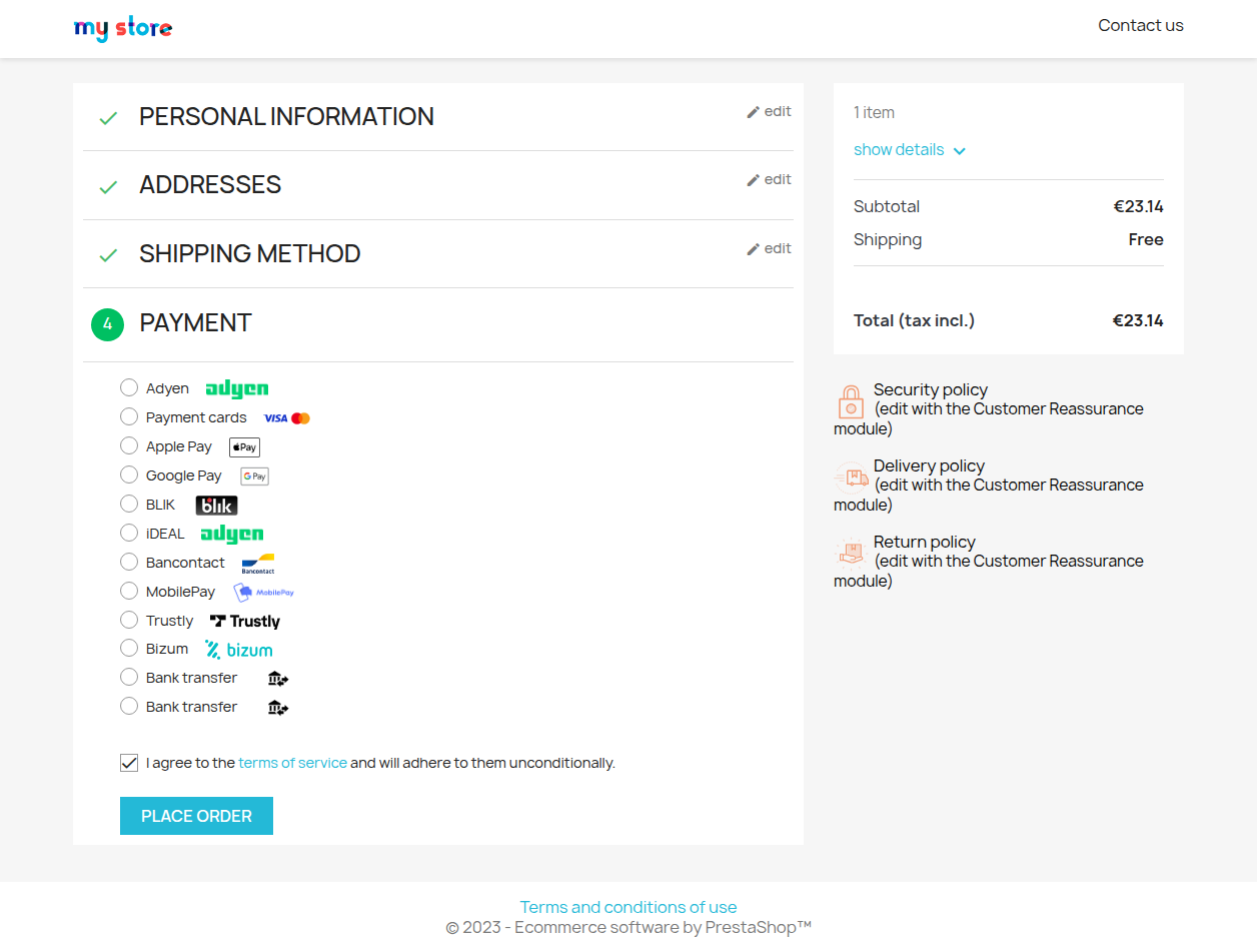 Payment method selection