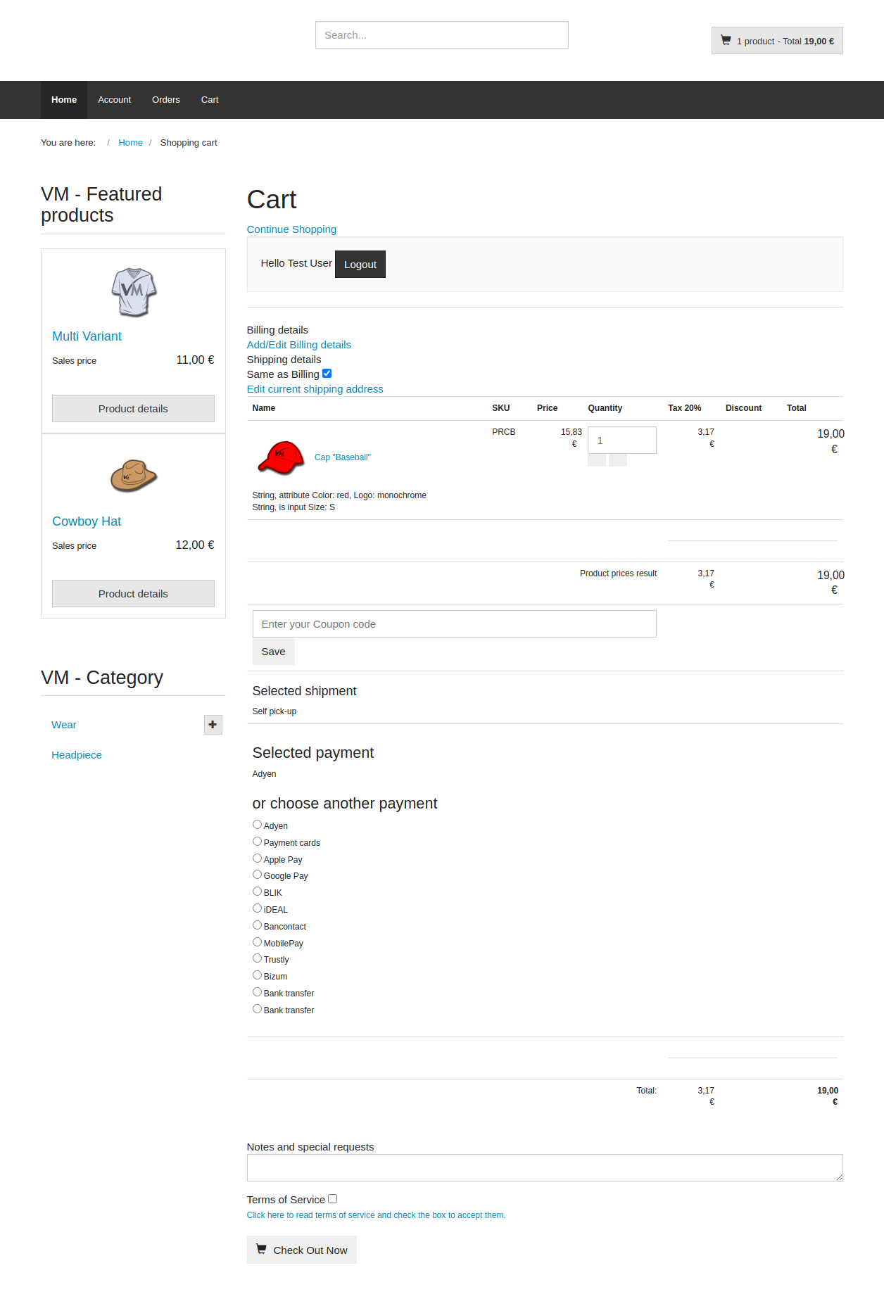 Payment method selection