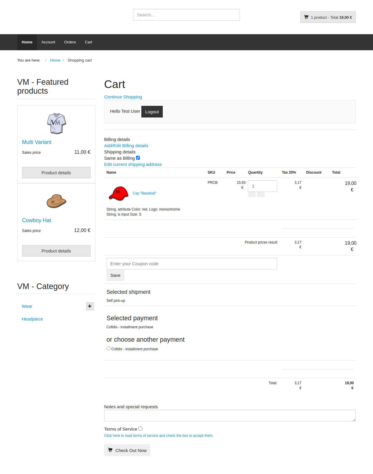 Payment method selection