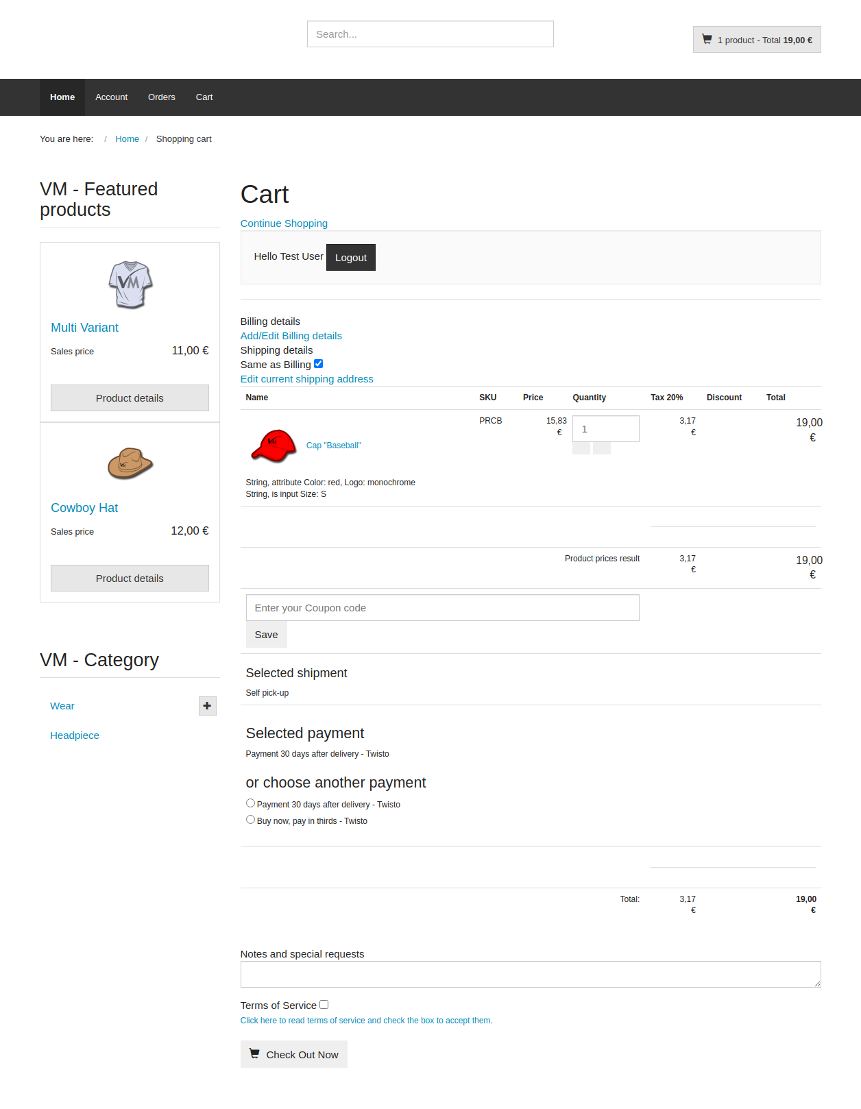 Payment method selection