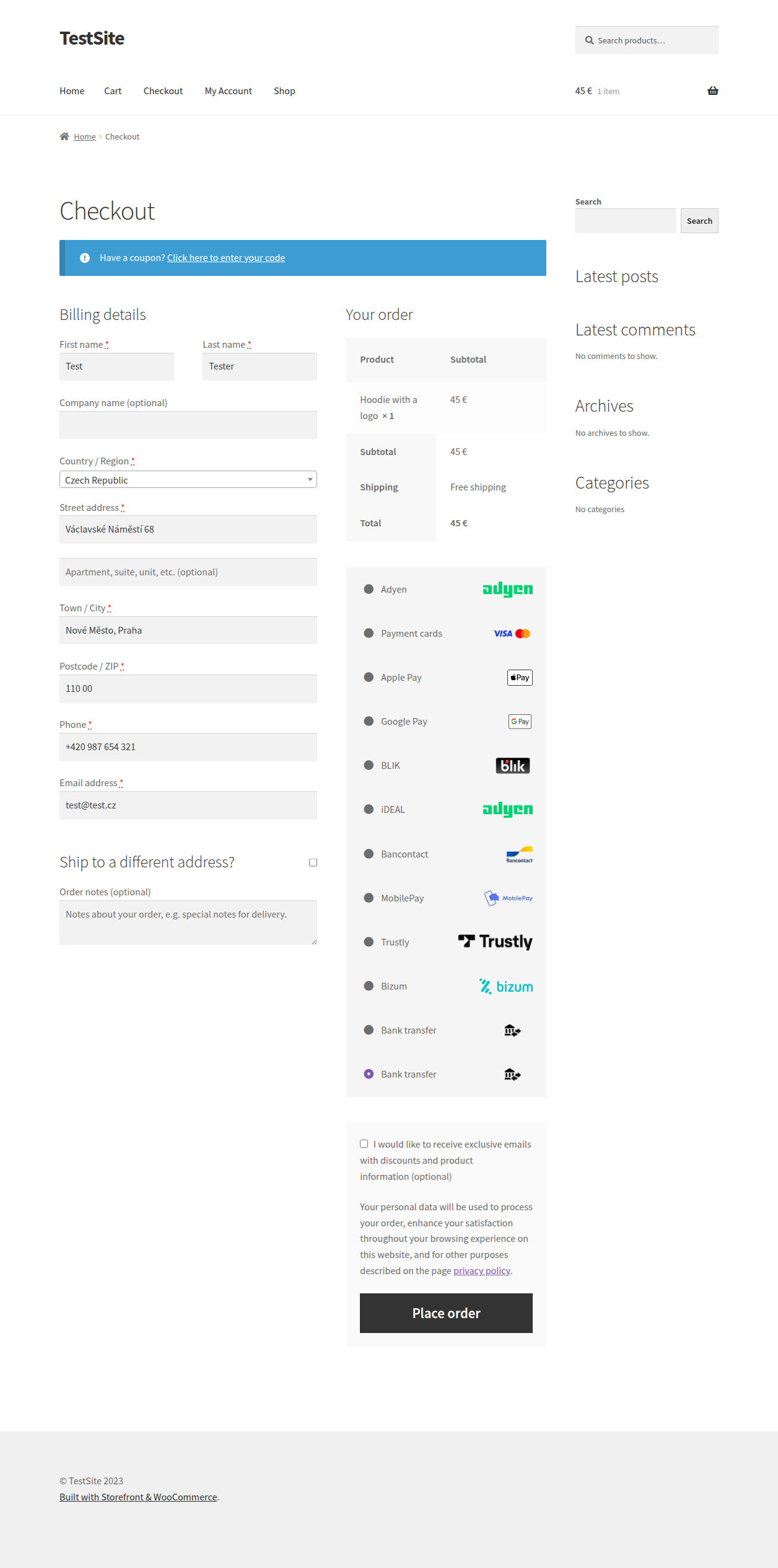 Payment method selection