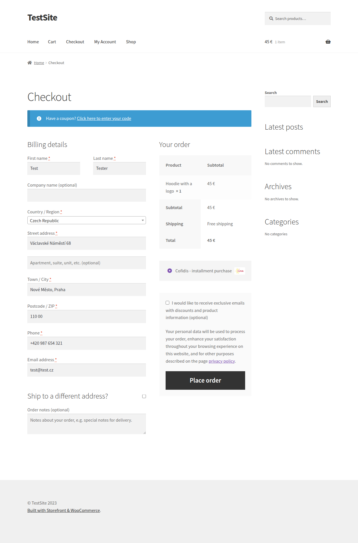 Payment method selection