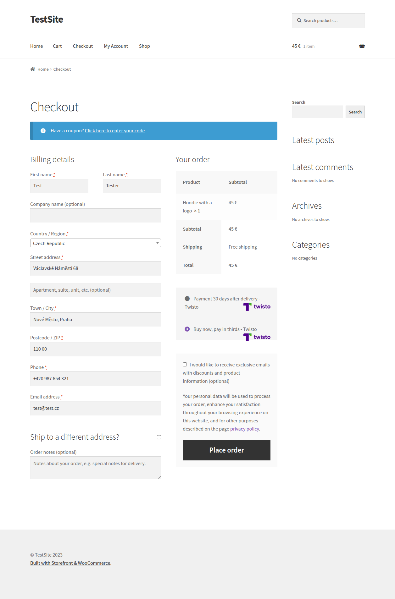 Payment method selection